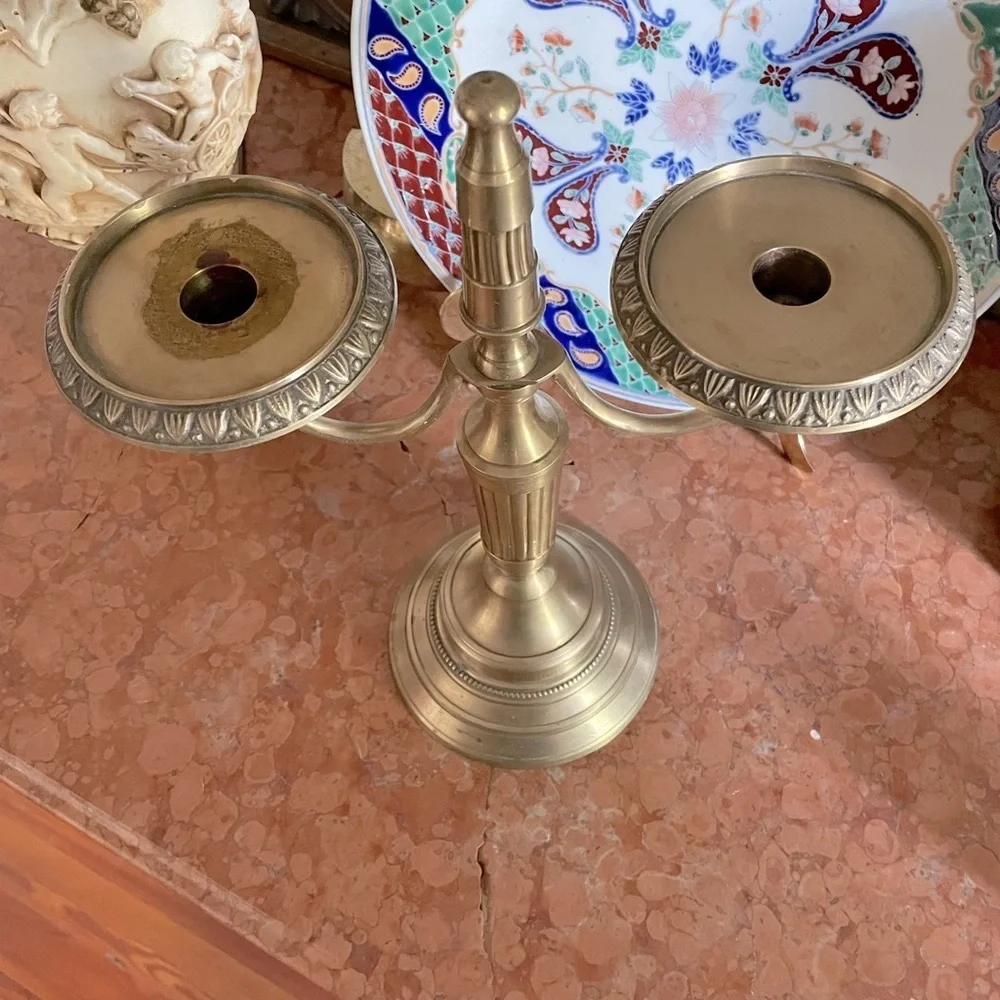 VINTAGE MIDCENTURY BRASS CANDLE HOLDER Heavy - Picture 4 of 8